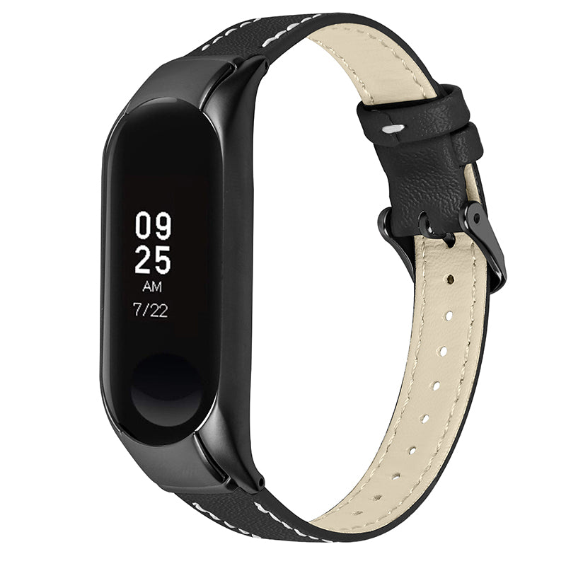 For Xiaomi Mi Band 7 Genuine Cowhide Leather Watch Strap Replacement Watchband with Black Watch Case For Xiaomi Mi Band 7 Genuine Cowhide Leather Watch Strap Replacement Watchband with Black Watch Case